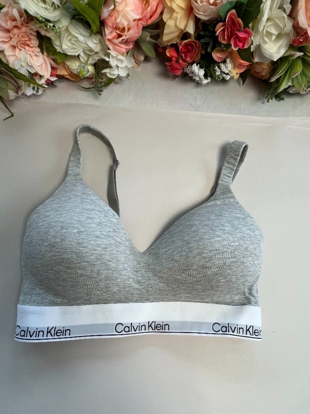 Calvin Klein Heather Gray & White Logo Wireless Bralette